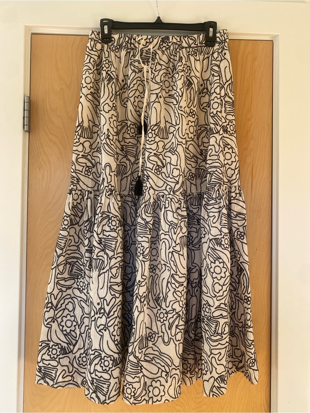 Marine Layer Maxi Skirt with White + Cream Bird Pattern